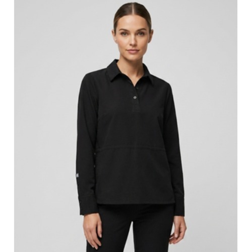 FIGS Button-Up Womens S Black Roll Tab Sleeve Collared Stretch Workwear